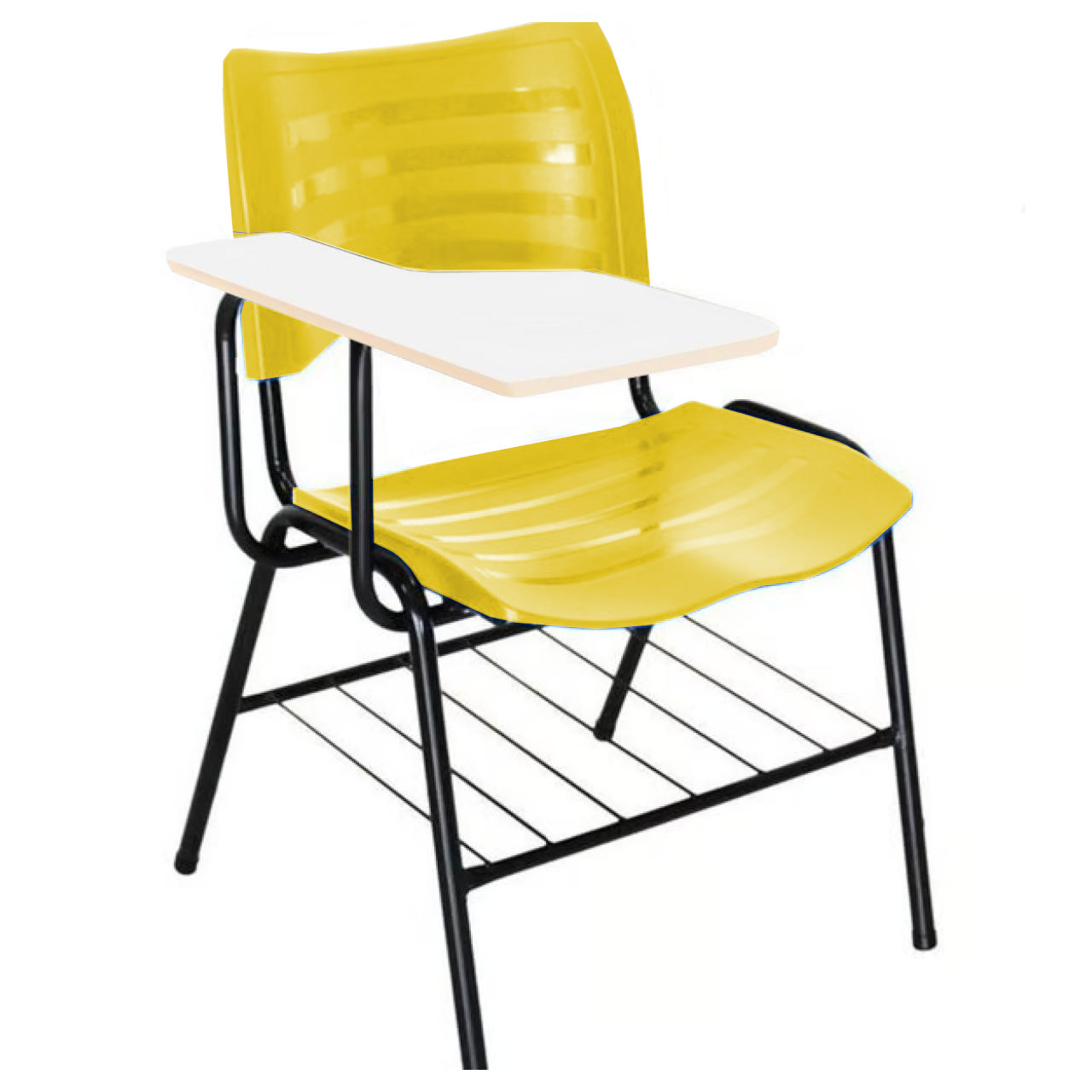 Cadeira Universitária Plástica Prancheta MDF – COR AMARELO – MRPLAST – 34010 Araguaia Móveis para Escritório