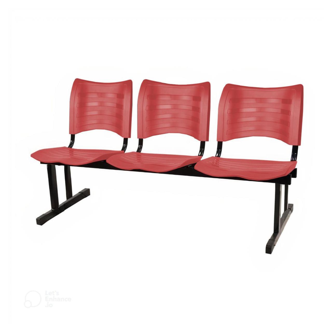 Cadeira Longarina PLÁSTICA 03 Lugares – Cor Vermelho – MRPLAST – 34203 Araguaia Móveis para Escritório