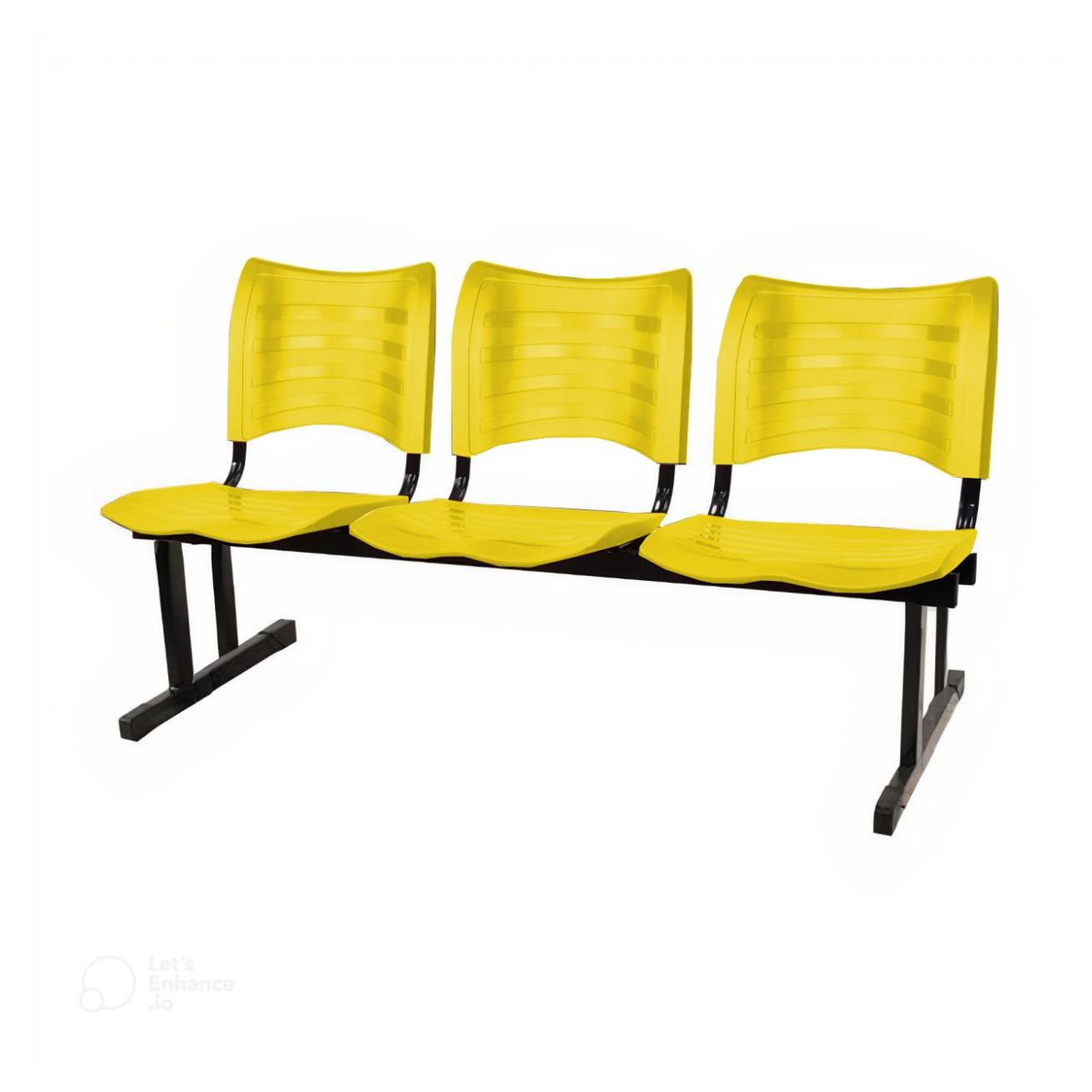 Cadeira Longarina PLÁSTICA 03 Lugares – Cor Amarelo – MRPLAST – 34204 Araguaia Móveis para Escritório