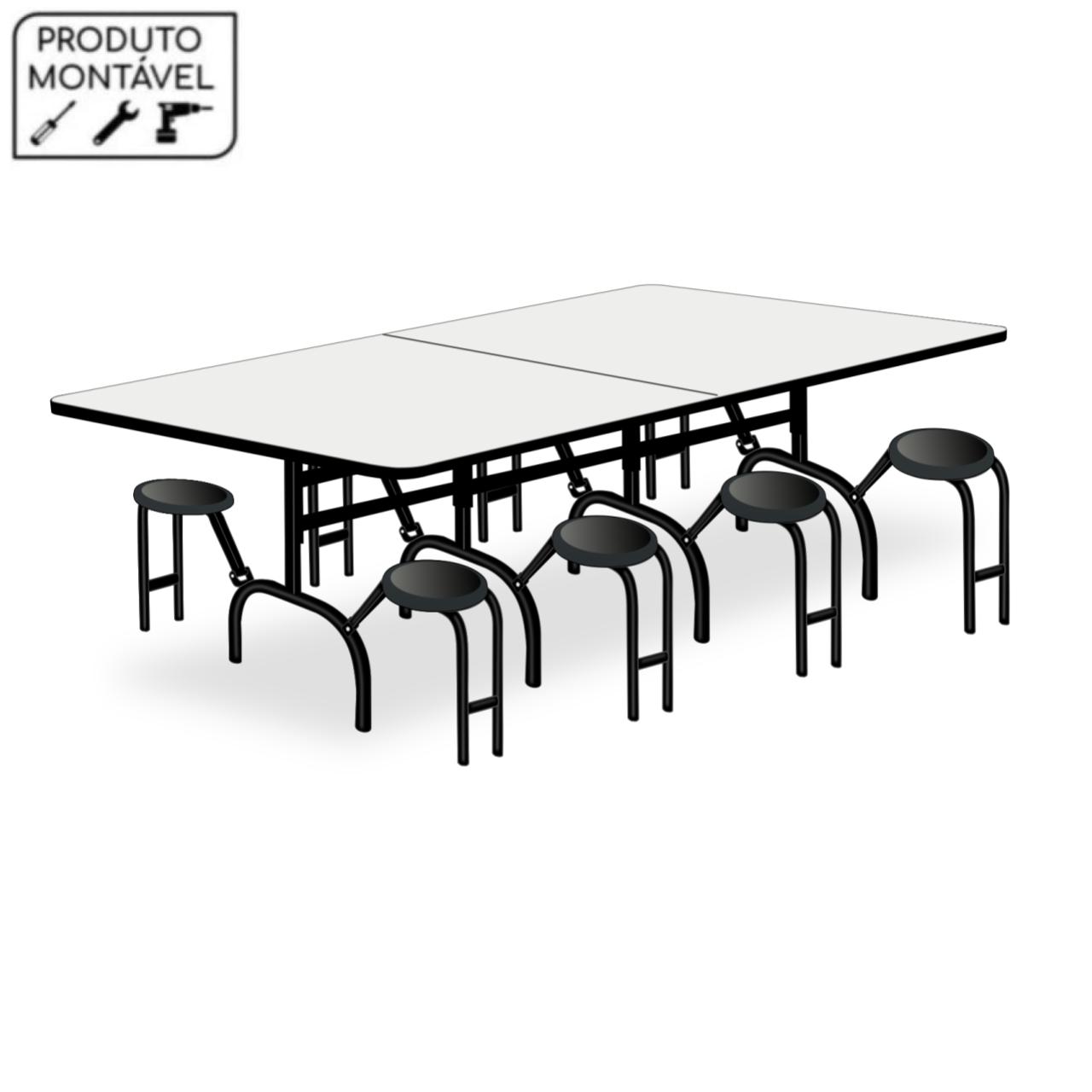 Mesa p/ Refeitório ESCAMOTEÁVEL 08 Lugares – MDP BRANCO DE 25 MM 50047 Araguaia Móveis para Escritório