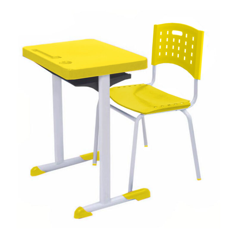 Kit Escolar Individual AZUL – (Mesa e Cadeira) – ADULTO – TAMPO PLÁSTICO – COR AMARELO – REALPLAST – 54007 Araguaia Móveis para Escritório 2