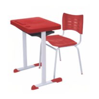 Kit Escolar Individual AZUL – (Mesa e Cadeira) – ADULTO – TAMPO PLÁSTICO – COR VERMELHO – MRPLAST – 54002 Araguaia Móveis para Escritório