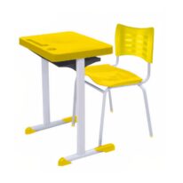 Kit Escolar Individual AZUL – (Mesa e Cadeira) – ADULTO – TAMPO PLÁSTICO – COR AMARELO – MRPLAST – 54003 Araguaia Móveis para Escritório