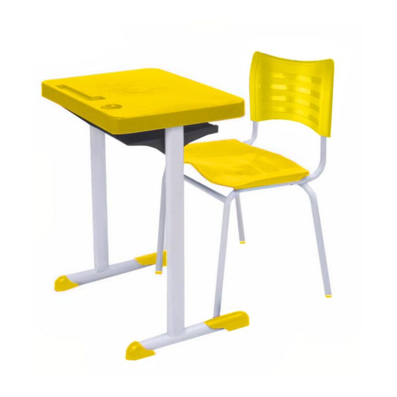 Kit Escolar Individual AZUL – (Mesa e Cadeira) – ADULTO – TAMPO PLÁSTICO – COR AMARELO – MRPLAST – 54003 Araguaia Móveis para Escritório 2