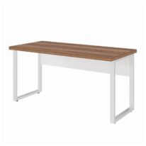 Mesa Escritório PÉ QUADRO 1,50×0,60m – S/ Gavetas – NOGAL SEVILHA / BRANCO – 34302 Araguaia Móveis para Escritório