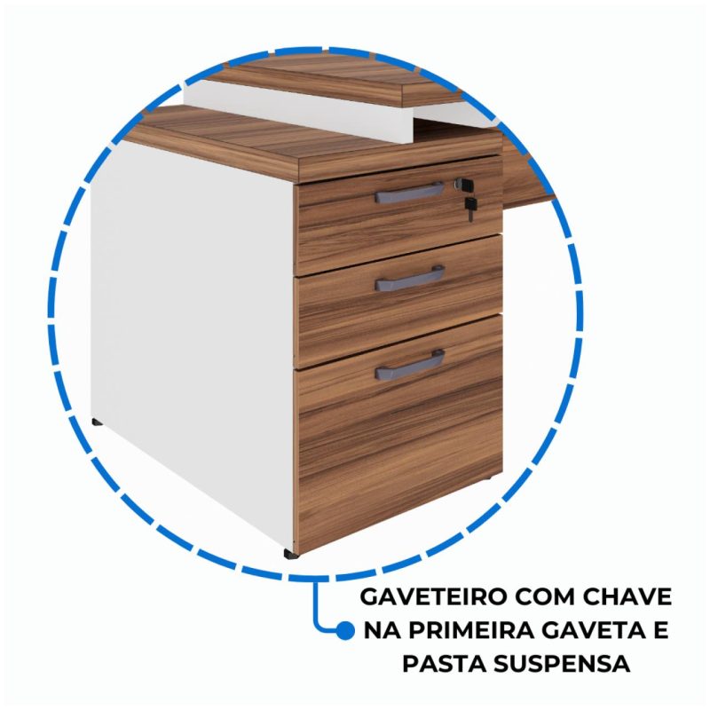 Mesa PEDESTAL RETA (03 Gav.) – 1,92X0,70m – WORKSTART – NOGAL SEVILHA/BRANCO- 34405 Araguaia Móveis para Escritório 8