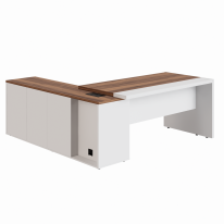 Mesa Escritório PRESIDENTE c/ Armário Pedestal – 1,82×1,80m – NOGAL SEVILHA/BRANCO – 34602 Araguaia Móveis para Escritório