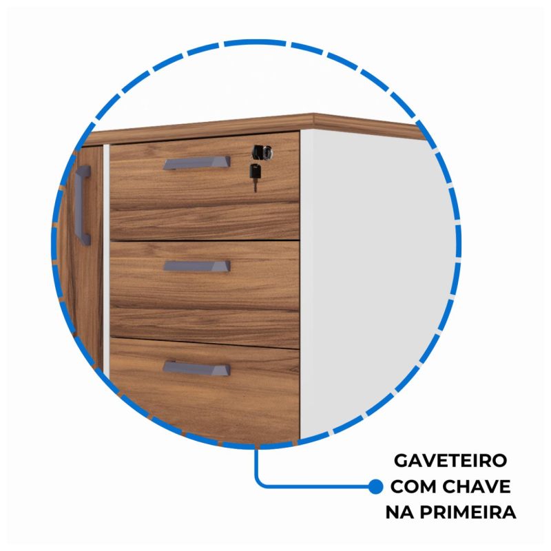 Mesa Escritório PRESIDENTE c/ Armário Pedestal – 1,82×1,80m – NOGAL SEVILHA/BRANCO – 34602 Araguaia Móveis para Escritório 6
