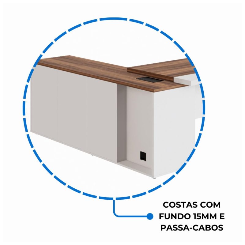 Mesa Escritório PRESIDENTE c/ Armário Pedestal – 1,82×1,80m – NOGAL SEVILHA/BRANCO – 34602 Araguaia Móveis para Escritório 8