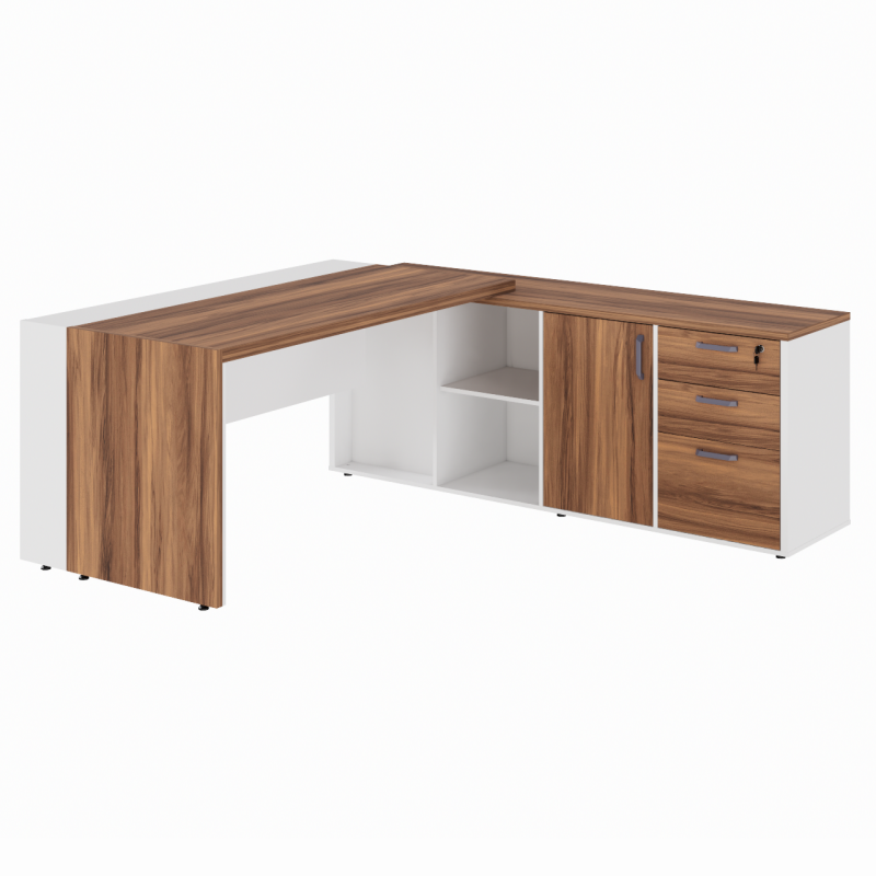 Mesa Escritório PRESIDENTE c/ Armário Pedestal – 1,82×1,80m – NOGAL SEVILHA/BRANCO – 34602 Araguaia Móveis para Escritório 5