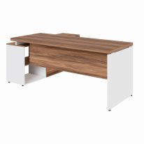 Mesa Diretorzinha c/ Aparador – Pé de MADEIRA – 1,90×1,50m – NOGAL SEVILHA / BRANCO – 34426 Araguaia Móveis para Escritório