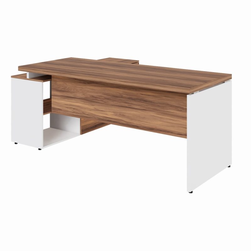 Mesa Diretorzinha c/ Aparador – Pé de MADEIRA – 1,90×1,50m – NOGAL SEVILHA / BRANCO – 34426 Araguaia Móveis para Escritório 2