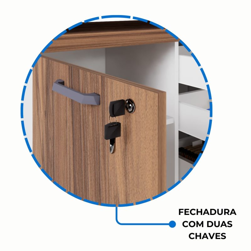 Armário Baixo 03 Gavetas e Porta (MISTO) – NOGAL SEVILHA/BRANCO – 34422 Araguaia Móveis para Escritório 5