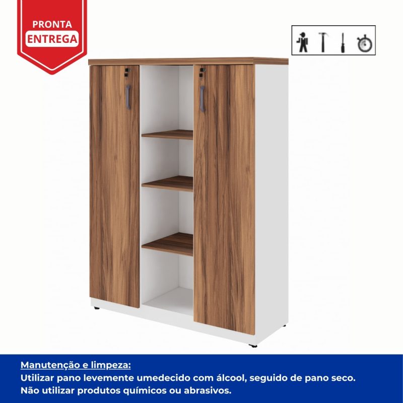Armário Alto Credenza com Nicho – 1,61×1,20×0,45m – NOGAL SEVILHA/BRANCO- 34415 Araguaia Móveis para Escritório 7