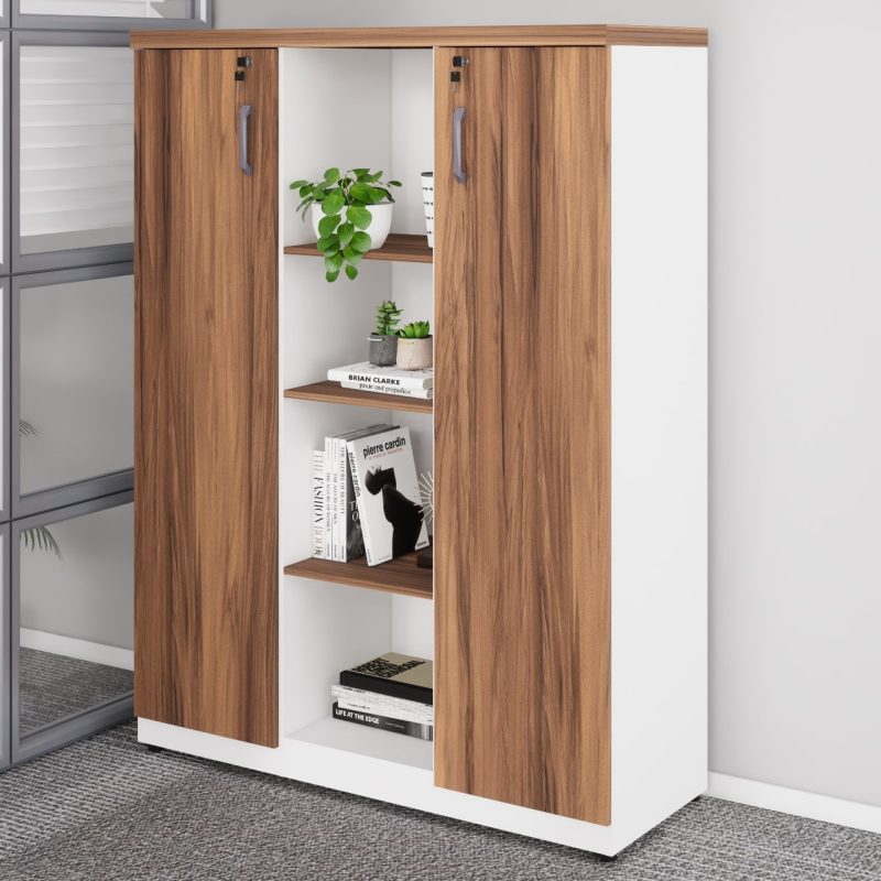 Armário Alto Credenza com Nicho – 1,61×1,20×0,45m – NOGAL SEVILHA/BRANCO- 34415 Araguaia Móveis para Escritório 3