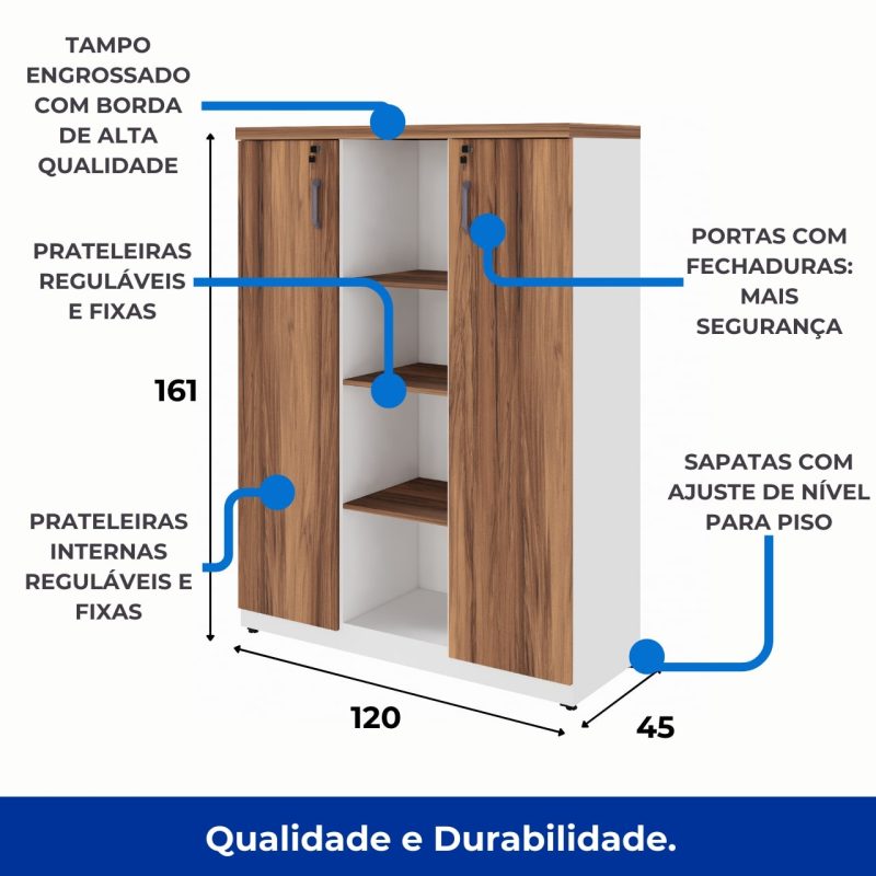 Armário Alto Credenza com Nicho – 1,61×1,20×0,45m – NOGAL SEVILHA/BRANCO- 34415 Araguaia Móveis para Escritório 8
