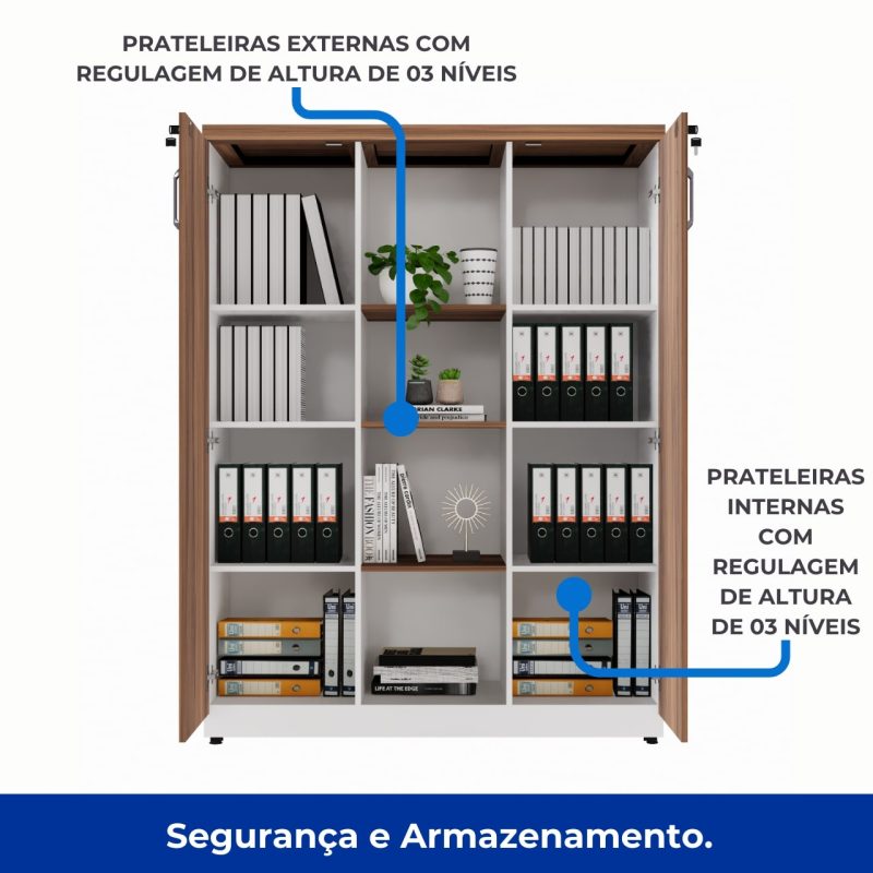 Armário Alto Credenza com Nicho – 1,61×1,20×0,45m – NOGAL SEVILHA/BRANCO- 34415 Araguaia Móveis para Escritório 4