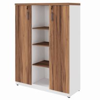 Armário Alto Credenza com Nicho – 1,61×1,20×0,45m – NOGAL SEVILHA/BRANCO- 34415 Araguaia Móveis para Escritório