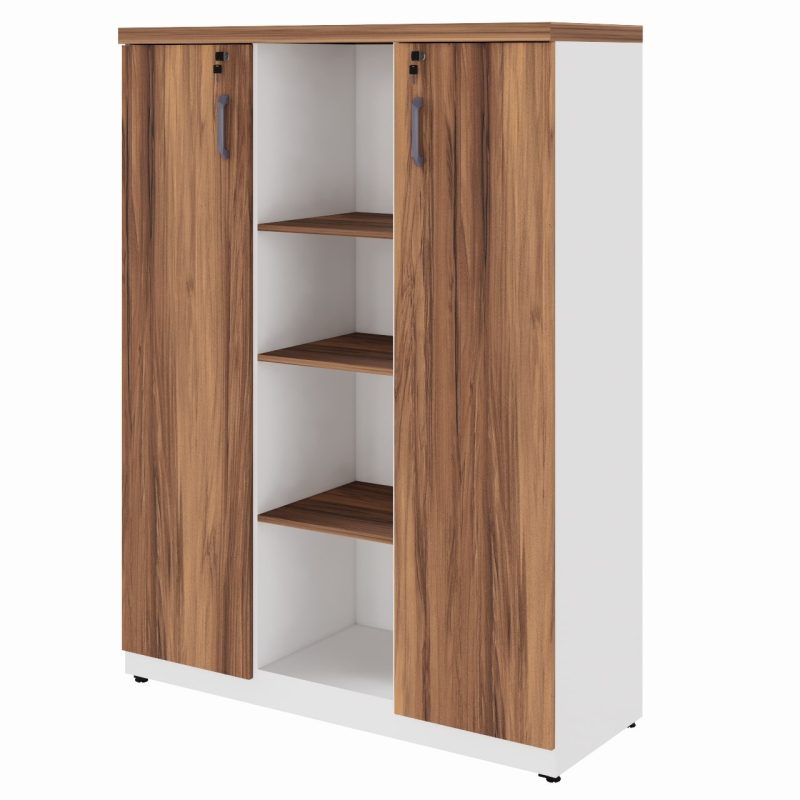 Armário Alto Credenza com Nicho – 1,61×1,20×0,45m – NOGAL SEVILHA/BRANCO- 34415 Araguaia Móveis para Escritório 2