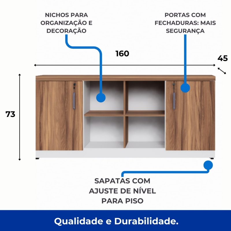 Armário Baixo GOLD Credenza ESPECIAL – 1,60×0,73×0,45m – NOGALSEVILHA / BRANCO – 34502 Araguaia Móveis para Escritório 4