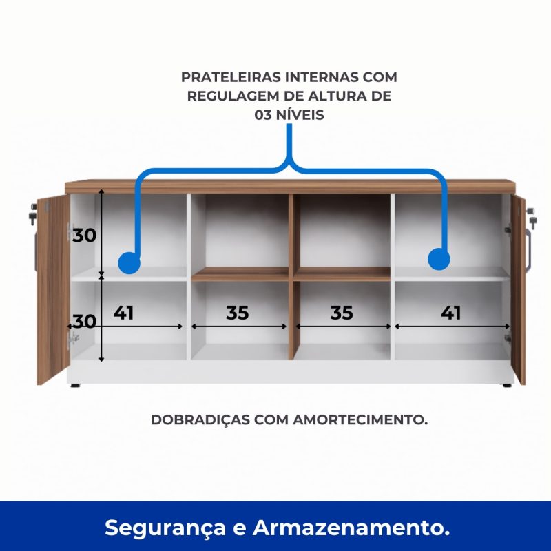 Armário Baixo GOLD Credenza ESPECIAL – 1,60×0,73×0,45m – NOGALSEVILHA / BRANCO – 34502 Araguaia Móveis para Escritório 5