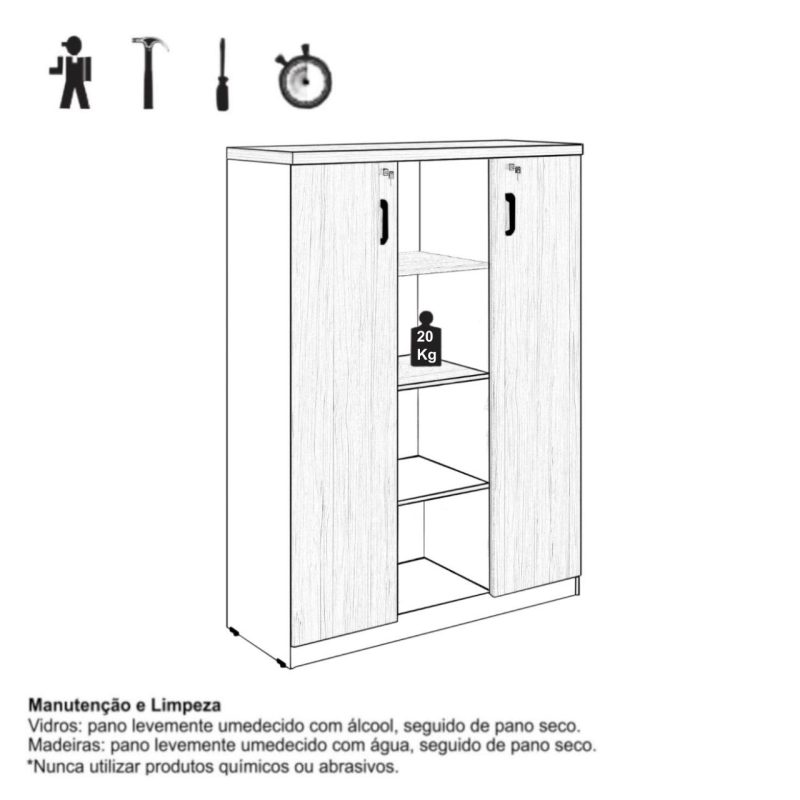 Armário Alto Credenza com Nicho – 1,61×1,20×0,45m – NOGAL SEVILHA/BRANCO- 34415 Araguaia Móveis para Escritório 9