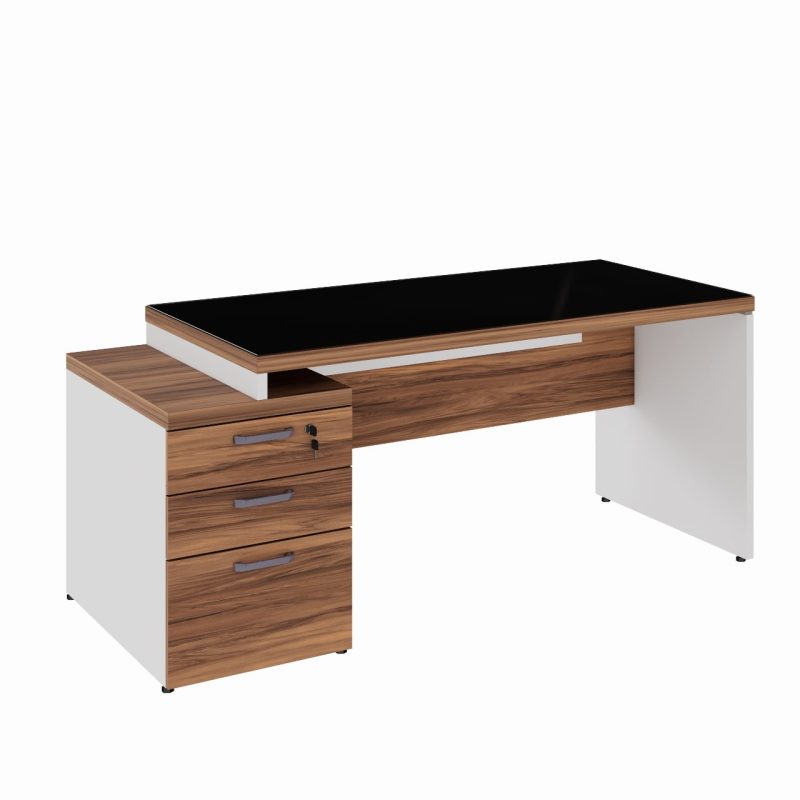 Mesa para Escritório com VIDRO FUMÊ – 1,92×0,70m – NOGAL SEVILHA/BRANCO – 34430 Araguaia Móveis para Escritório 2