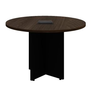 Mesa de Reunião Redonda c/ Caixa de Tomadas -1,10x1,10x0,74m - MARSALA/PRETO - 21440