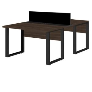 Mesa Estação de Trabalho Dupla 1,50x1,35m 2 Lugares s/ Gavetas c/ ponto de tomada PÉ QUADRO MARSALA/PRETO - 64002