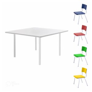 Conjunto Quadrado c/ 04 Cadeiras COLORIDO - TAMPO BRANCO - 02 a 06 Anos - INFANTIL - MR PLAST - 41095