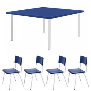 Conjunto Quadrado c/ 04 Cadeiras COR AZUL – TAMPO PLÁSTICO – 02 a 06 Anos – INFANTIL – 44000