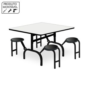 Mesa para Refeitório ESCAMOTEÁVEL 04 Lugares - MDP BRANCO DE 25 MM - POLLO MÓVEIS - 50054