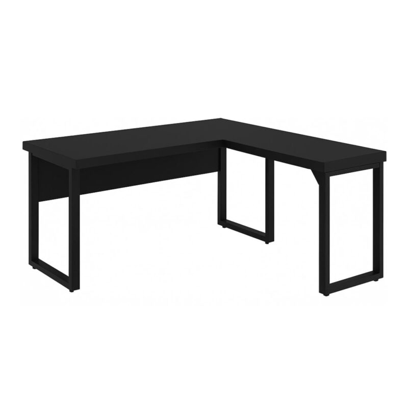 Mesa em L PÉ QUADRO (Mesa 1,50m + Mesa Auxiliar) – S/ Gavetas – PRETO / PRETO – 26010 Araguaia Móveis para Escritório 2