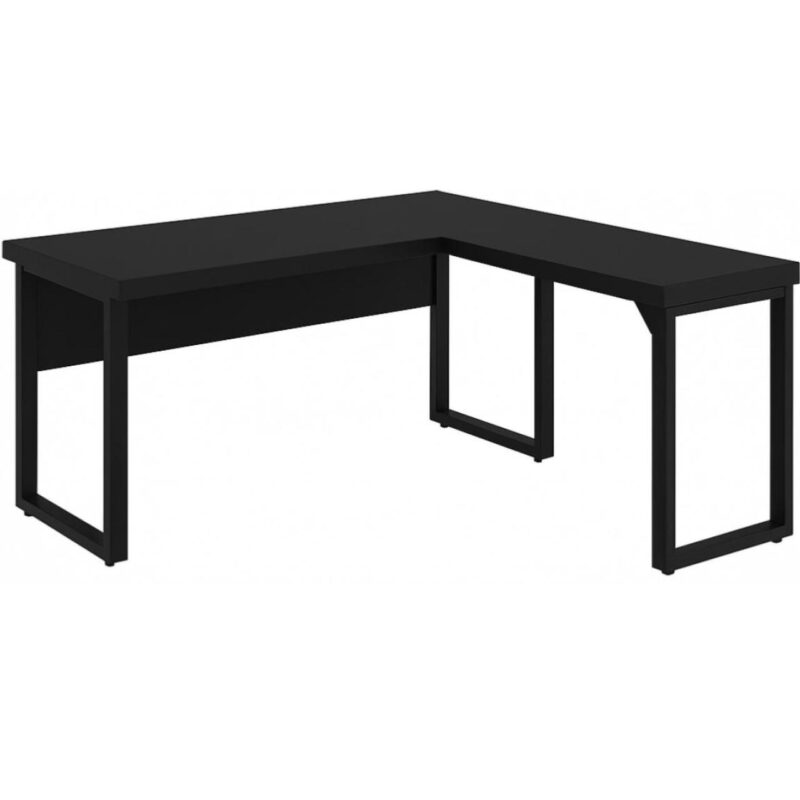 Mesa em L PÉ QUADRO (Mesa 1,70m + Mesa Auxiliar) – S/ Gavetas – PRETO / PRETO – 26011 Araguaia Móveis para Escritório 2