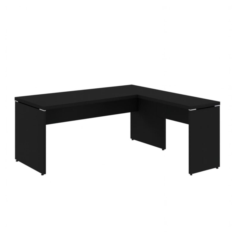 Mesa em L PÉ PAINEL (Mesa 1,50m + Mesa Auxiliar) – S/ Gavetas – PRETO / PRETO – 26012 Araguaia Móveis para Escritório 2