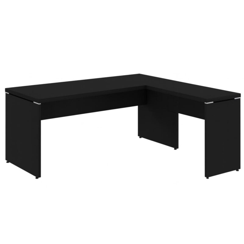 Mesa em L PÉ PAINEL (Mesa 1,70m + Mesa Auxiliar) – S/ Gavetas – PRETO / PRETO – 26013 Araguaia Móveis para Escritório 2