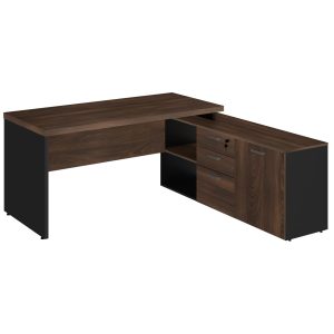 Mesa Escritório Diretorzinha c/ Aparador - Pé de MADEIRA - 1,90x1,50m MARSALA / PRETO - 23487