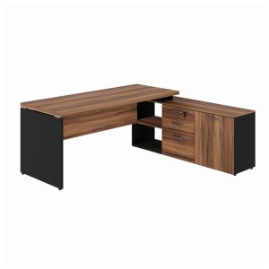 Mesa Diretorzinha c/ Aparador - Pé de MADEIRA - 1,90x1,50mNOGAL SEVILHA / PRETO - 21426